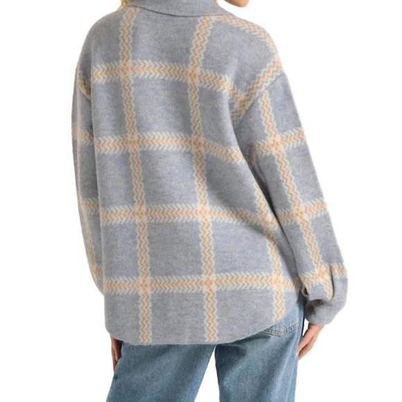NEW Z SUPPLY tyler plaid sweater jacket in light denim - Picture 2 of 3